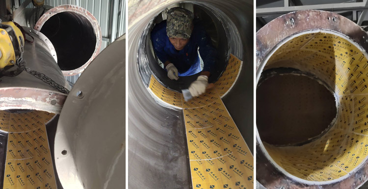 海南某混凝土有限公司机械设备安装耐磨陶瓷施工现场报告